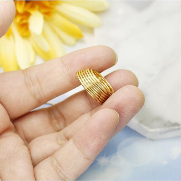 Chic and Durable 14K Gold Plated Stacking Rings | 1mm Thin Comfort-Fit Sizes 3-9 - Picture 7 of 7